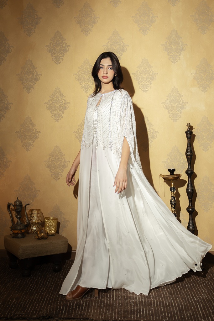 Ivory Beaded Cape Jalabiya